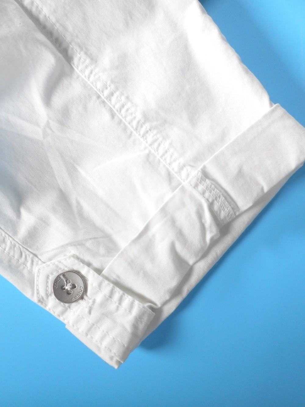 Chicos 1.5 M 10 White Alabaster Cotton Stretch Pant Poplin Cropped Roll-Tab - Picture 8 of 11